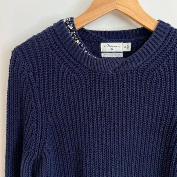 3.1 Phillip Lim 20th Anniversary Women’s Small Blue Chunky Knit Pullover Sweater - Picture 2 of 9